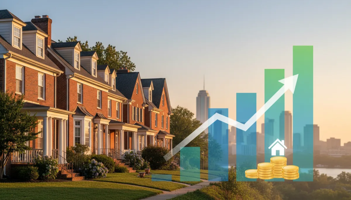 Agent and homeowner reviewing Arlington home price charts in a professional setting Agent and homeowner reviewing Arlington home price charts in a professional setting