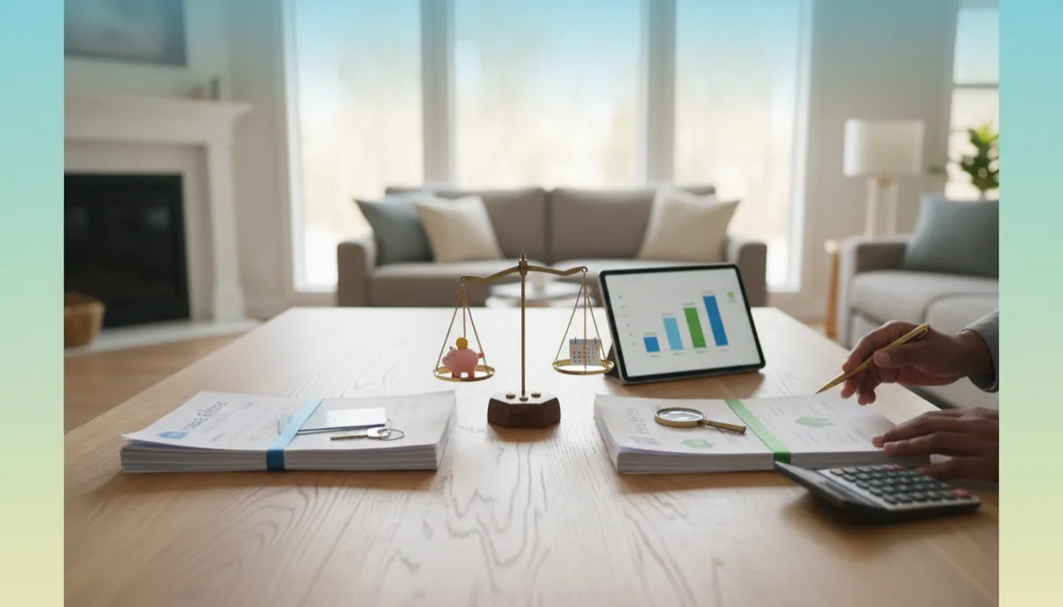 professional neutral-toned overhead photo of two cream-colored envelopes side by side on a wooden desk with a silver pen neatly placed beside them, soft natural light, minimal clutter