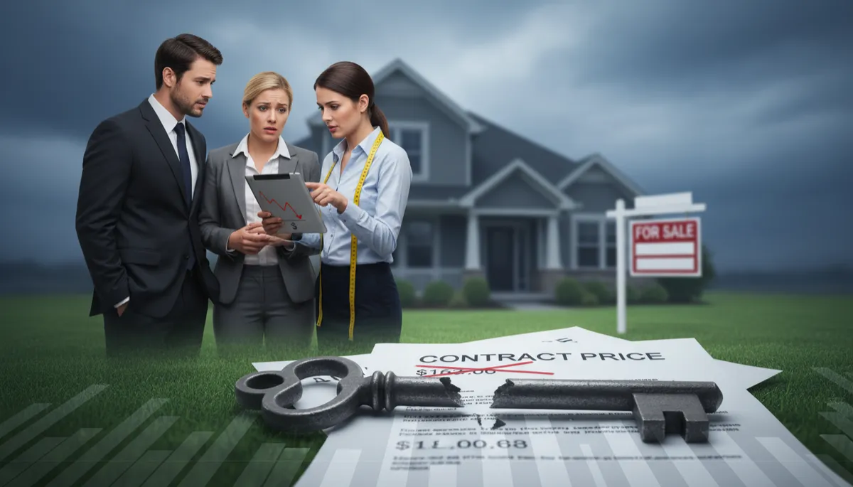 Add another image. Context: This is for a blog post about "What Happens If the Appraisal Comes in Lower Than the Contract Price?". Style: Professional quality, photorealistic, high resolution
