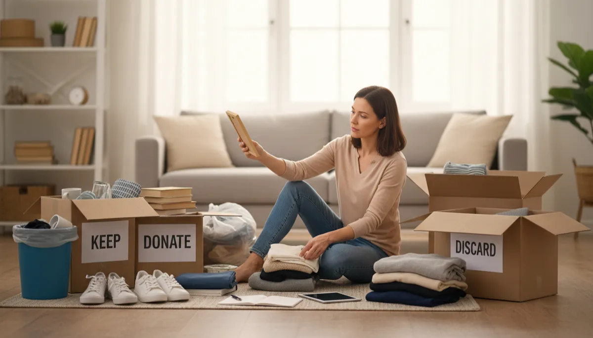 Add another realistic image. Context: This is for a blog post about "How Do I Sort Through My Stuff Before I Move?". Style: Professional quality, photorealistic, high resolution