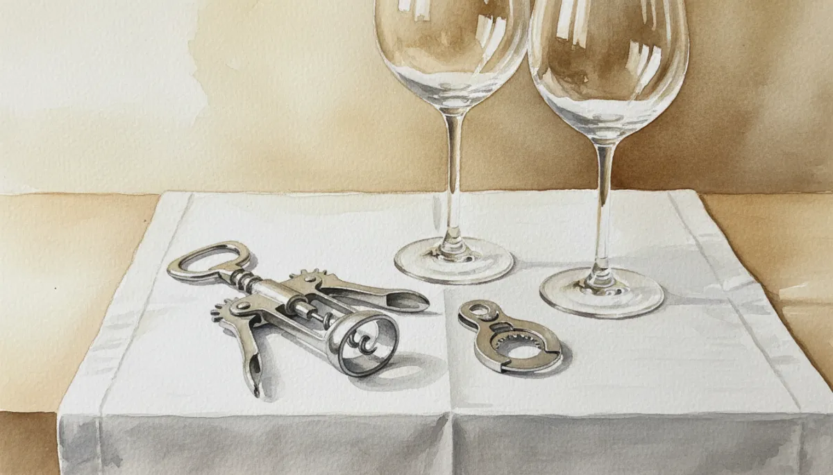 Professional wine accessories arranged neatly on a white tablecloth