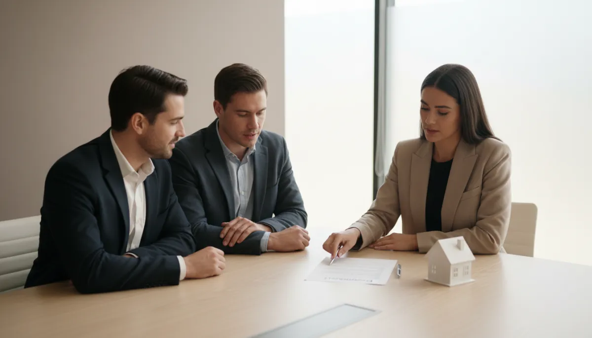 Real estate agent reviewing a mortgage pre-approval letter with clients