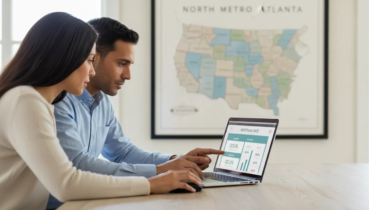 Homebuyers comparing mortgage offers at a kitchen table Homebuyers comparing mortgage offers at a kitchen table