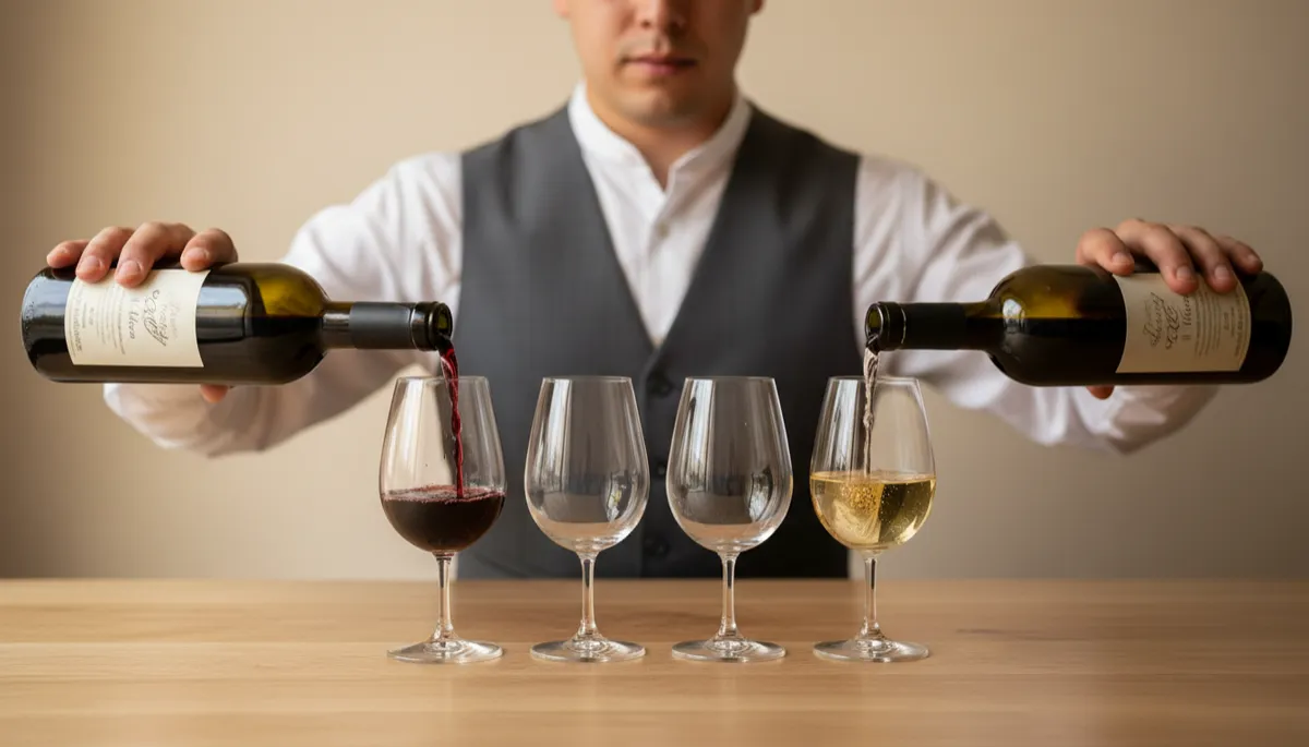 Professional close-up of Mexican red and white wines in a tasting flight