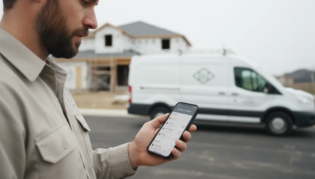 Home service owner reviewing AI receptionist call activity on smartphone