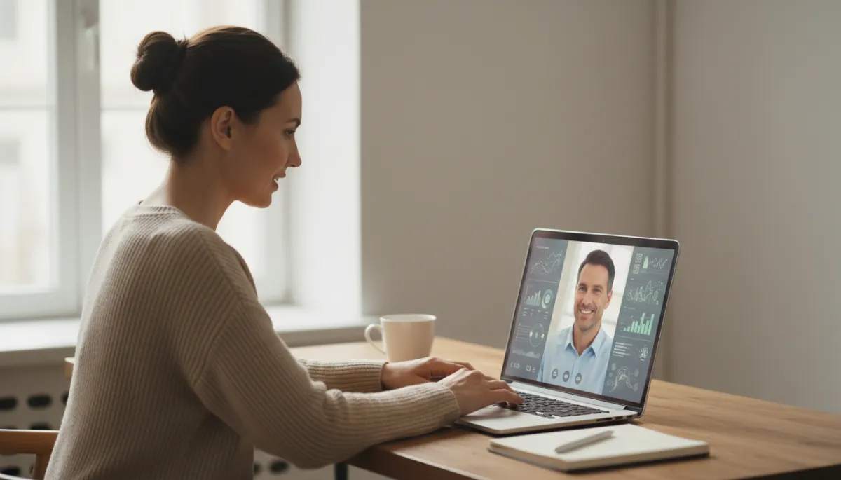 Small business owner on a video discovery call reviewing AI options with a consultant