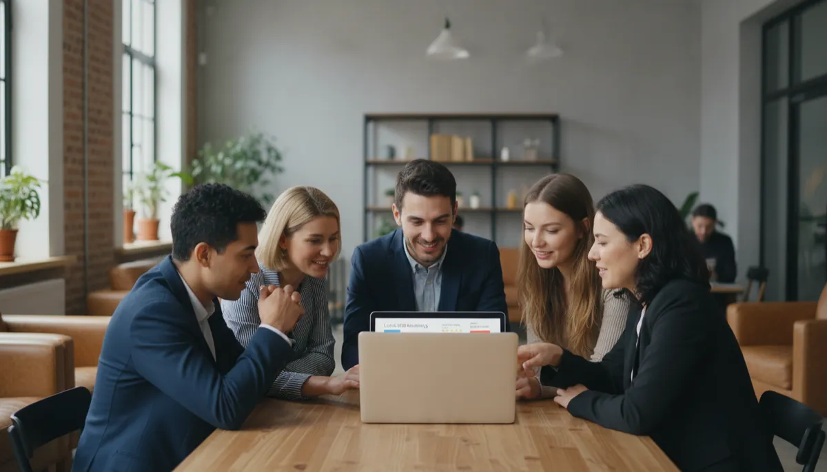 Local entrepreneurs reviewing online search visibility and reviews together