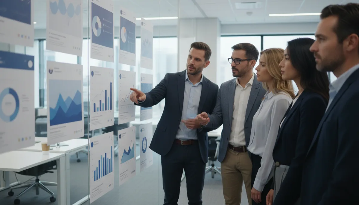 Marketing team evaluating social media and ad campaign performance