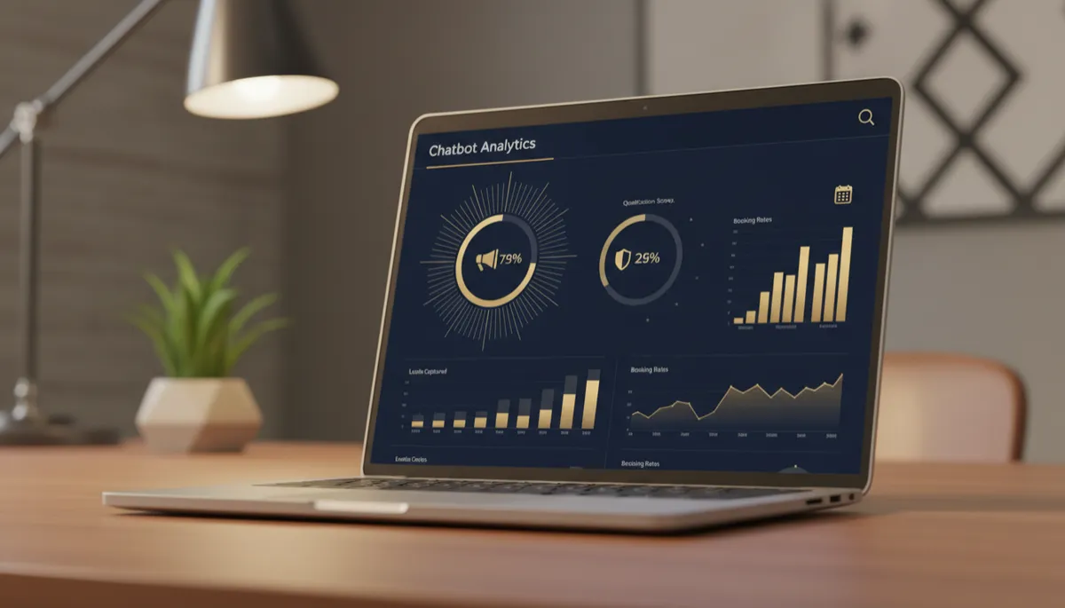 Laptop displaying analytics dashboard for a lead generation chatbot