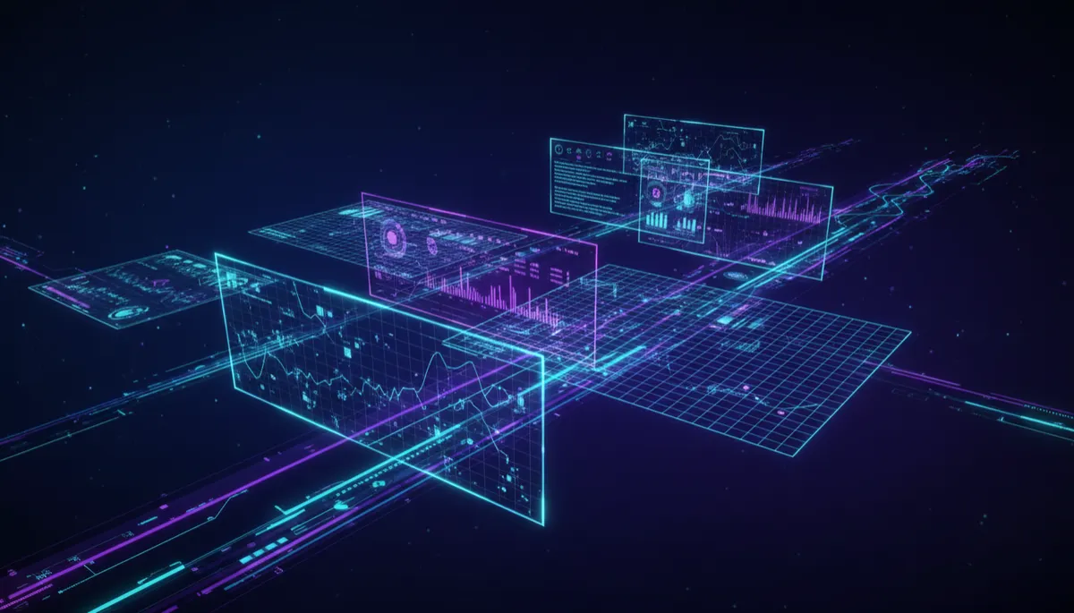 Abstract tech concept of digital dashboards and analytics for marketing performance