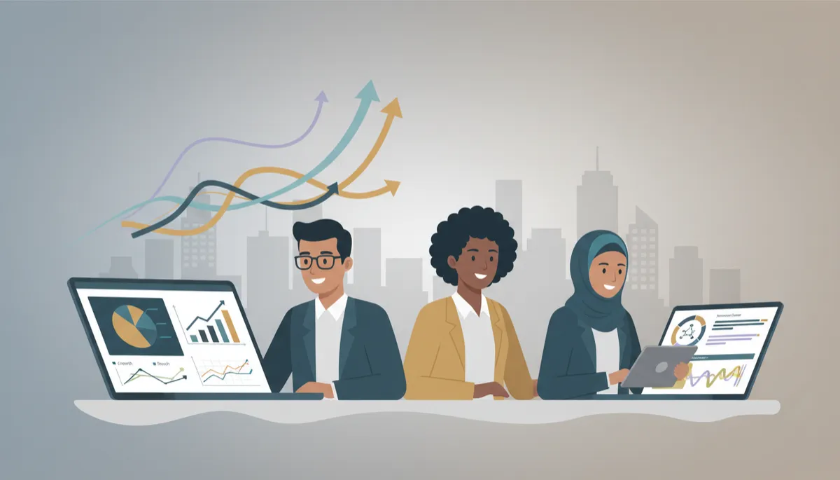 Small business owners reviewing digital marketing performance dashboards
