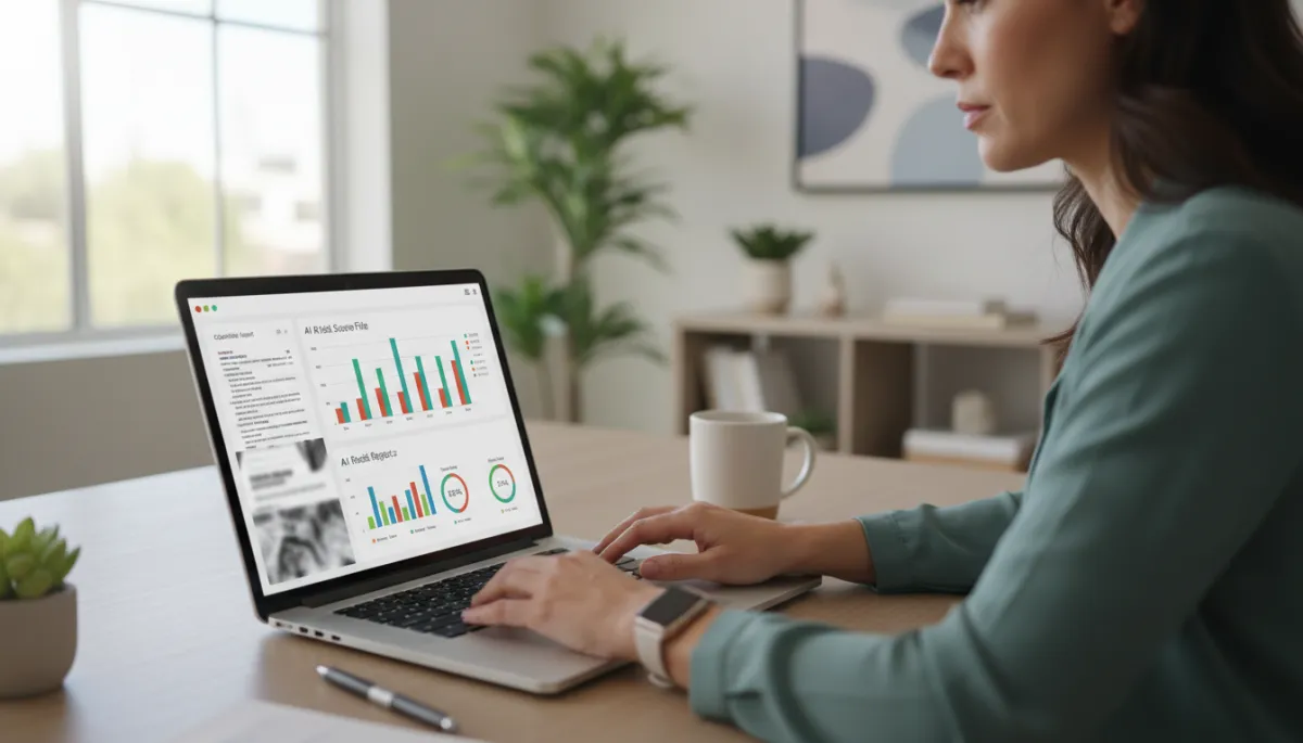Loan officer reviewing AI-analyzed mortgage documents on a laptop