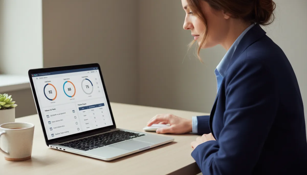 Loan officer reviewing AI-driven mortgage CRM dashboard
