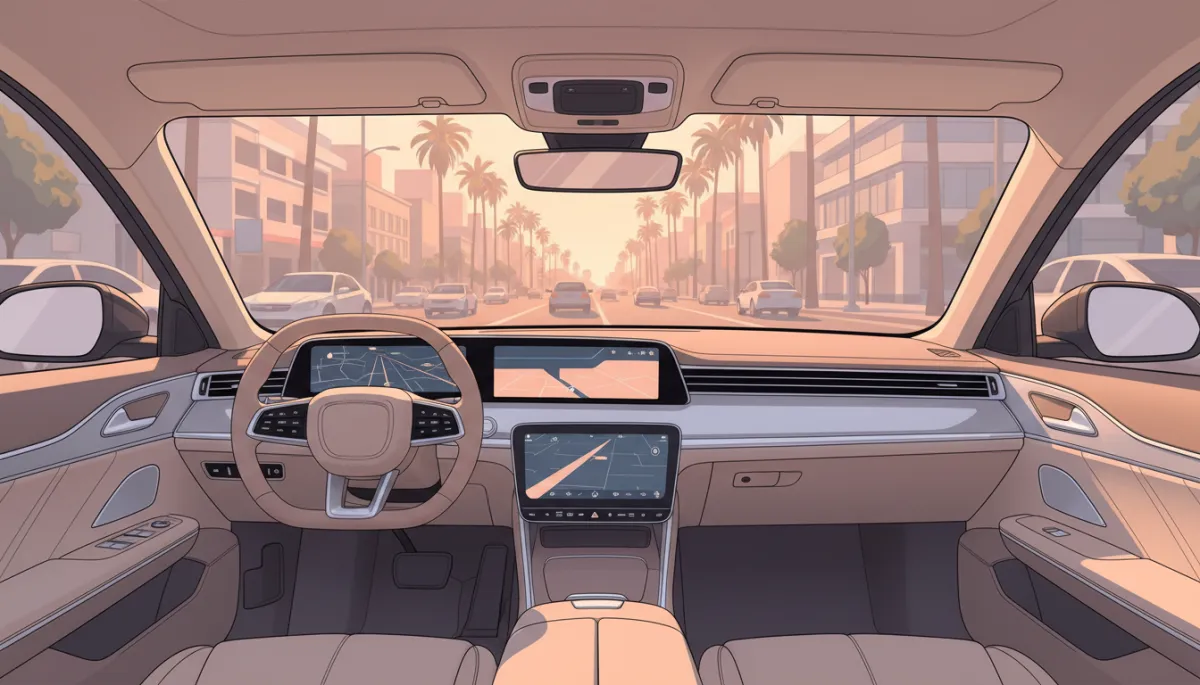 Luxury car interior driving through Los Angeles