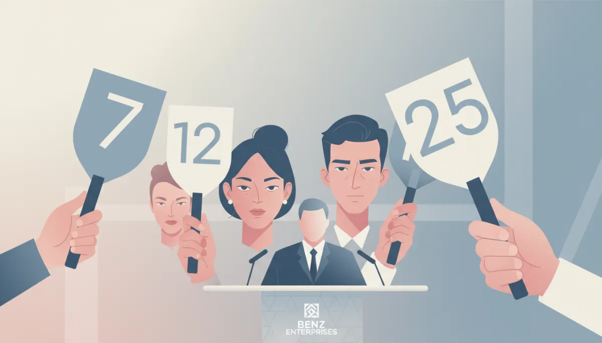 Bidders with numbered paddles participating in a competitive professional auction