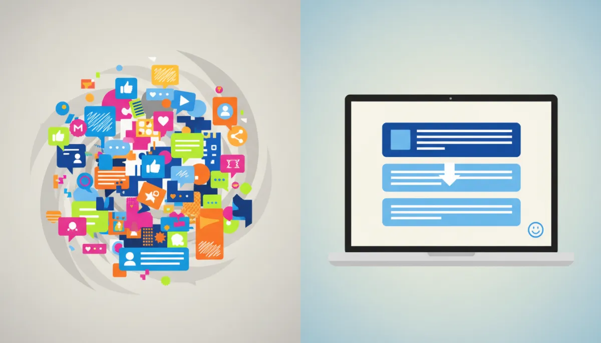 Comparison between messy trend-chasing posts and focused strategic messaging Comparison between messy trend-chasing posts and focused strategic messaging