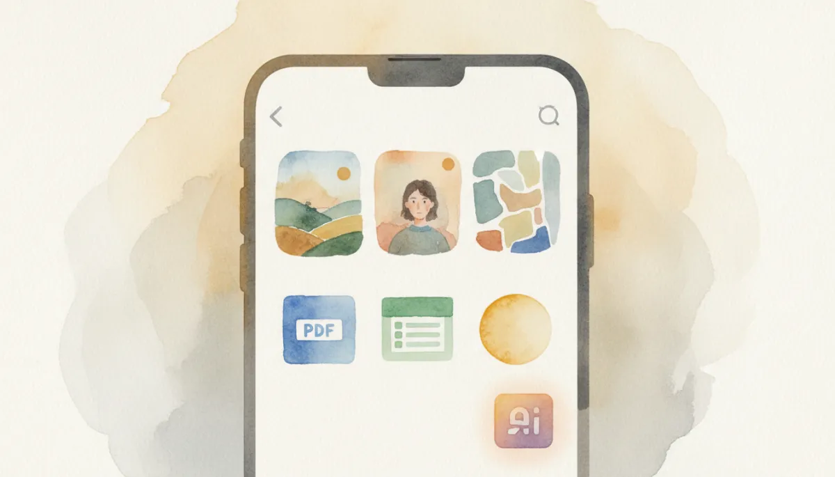 Professional iOS app screen displaying the redesigned photo and file picker Professional iOS app screen displaying the redesigned photo and file picker