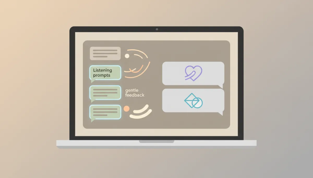 Laptop with a chat interface giving feedback on conversation tone Laptop with a chat interface giving feedback on conversation tone