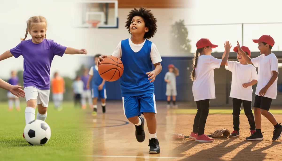 A realistic photo of a parent and child at home, reviewing basic sports equipment and planning for youth sports together, in a warm, inviting indoor environment A realistic photo of a parent and child at home, reviewing basic sports equipment and planning for youth sports together, in a warm, inviting indoor environment