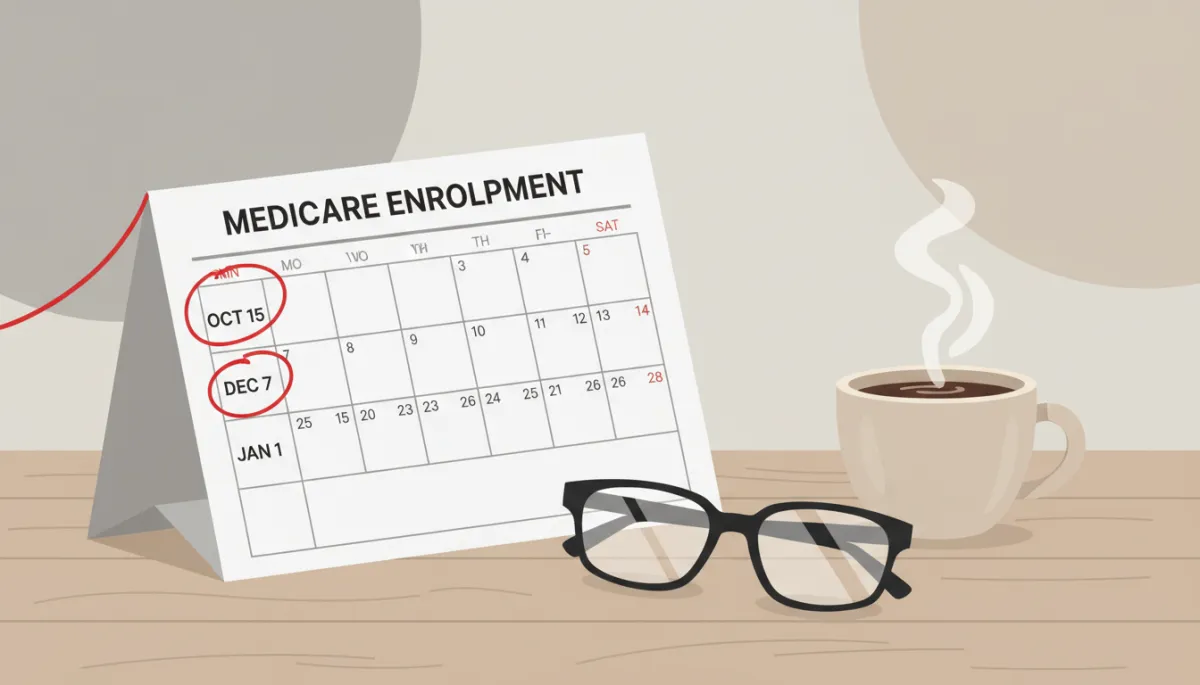 Calendar showing key Medicare enrollment dates circled in pen