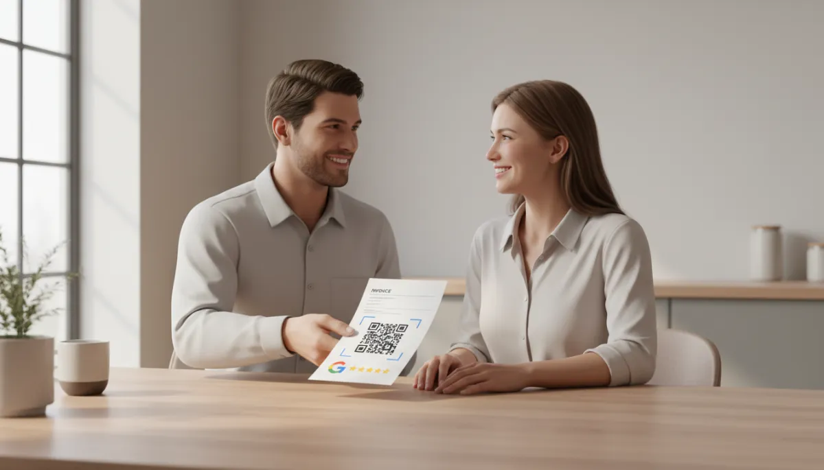 Contractor sharing an invoice with a QR code for Google Reviews