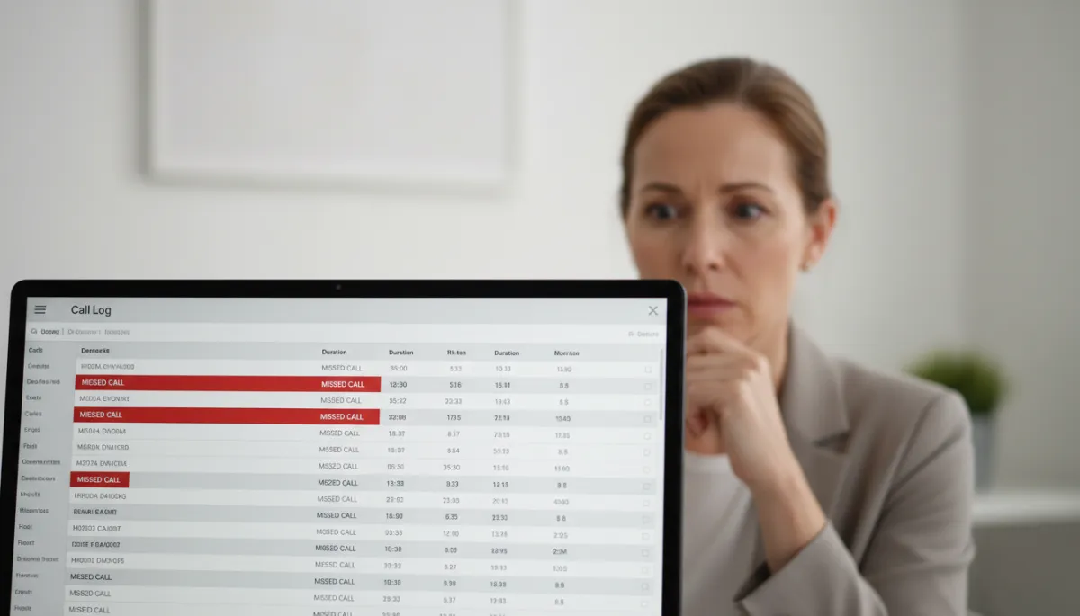 Business owner reviewing a call log dashboard showing multiple missed calls Business owner reviewing a call log dashboard showing multiple missed calls