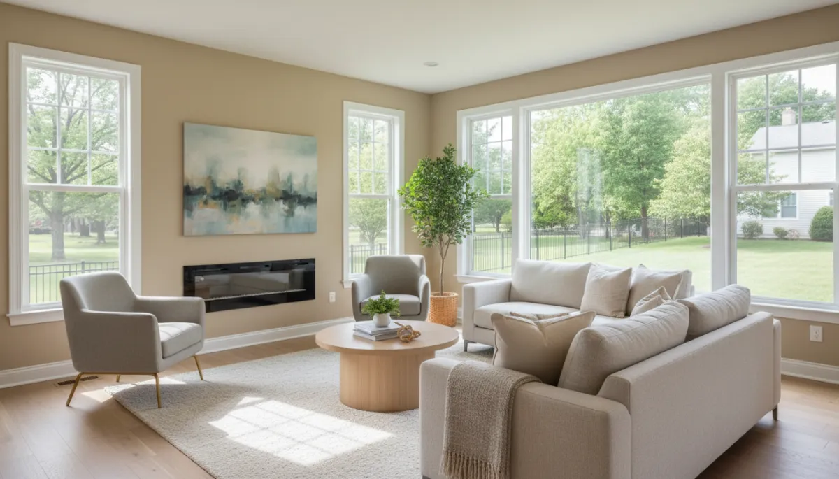 Bright Richmond living room with large new energy-efficient windows and comfortable seating