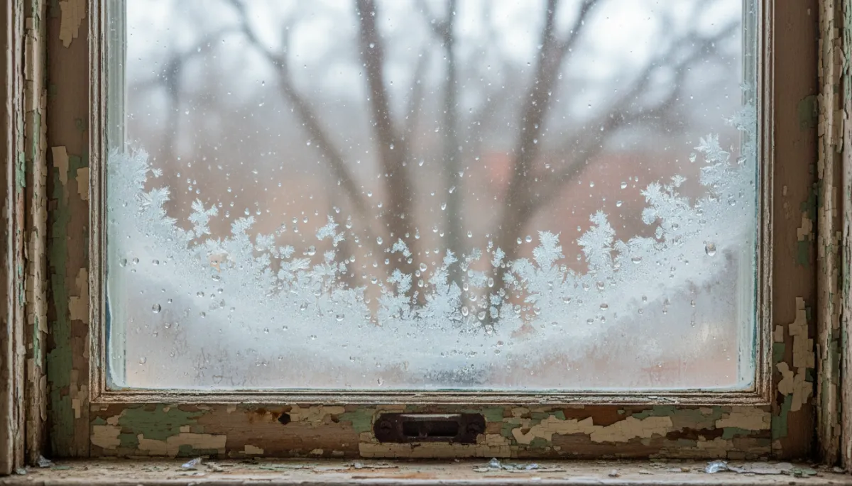Old inefficient window with condensation and failing seals in a Richmond home
