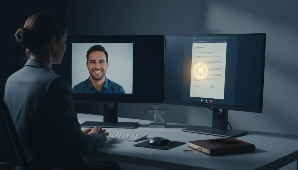 Experienced Texas online notary reviewing a digital document during a remote session