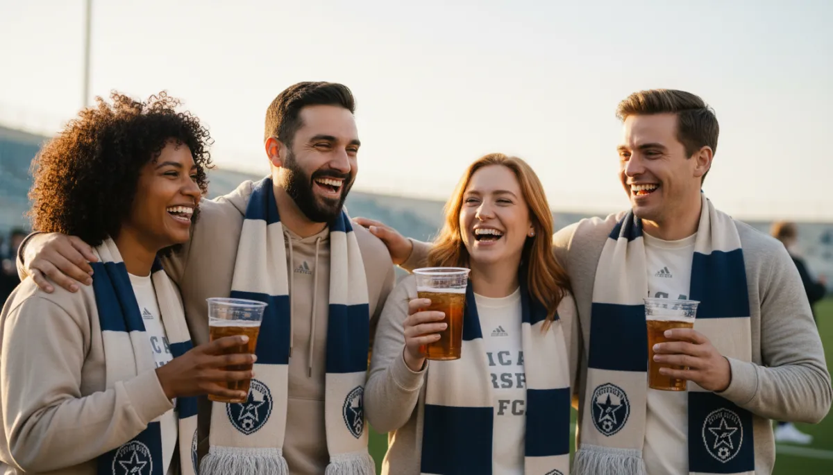 Friends enjoying a social daytime Chicago Stars FC soccer match together Friends enjoying a social daytime Chicago Stars FC soccer match together