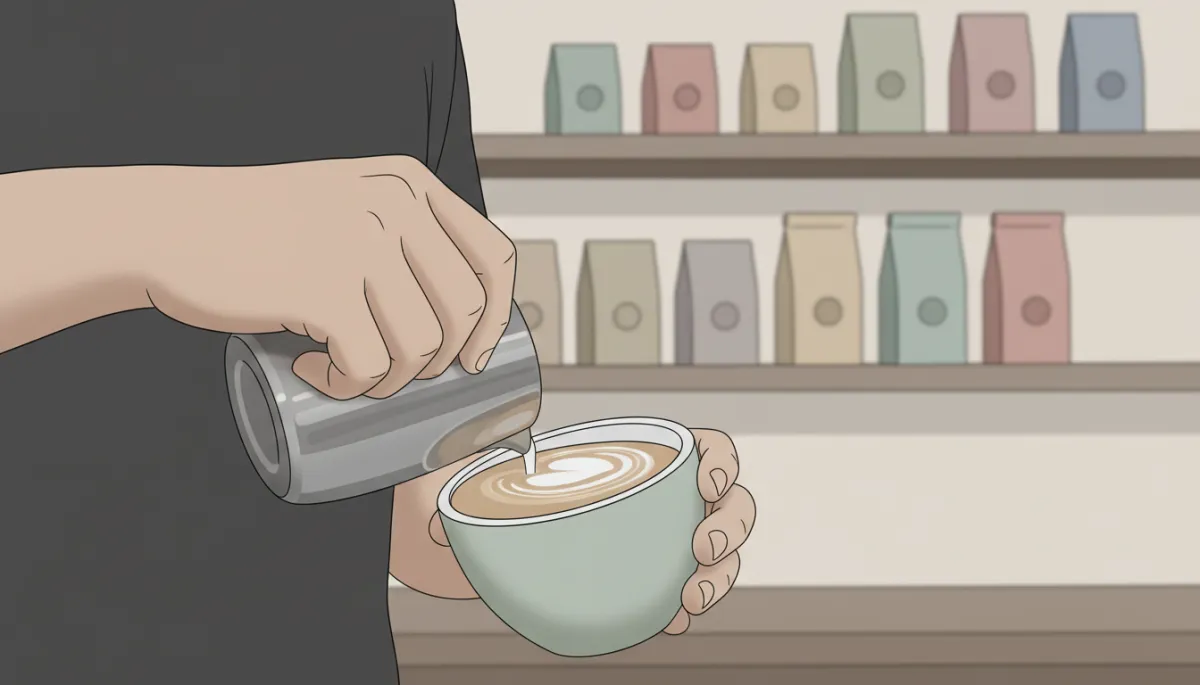 Barista pouring latte art in a Logan Square cafe Barista pouring latte art in a Logan Square cafe