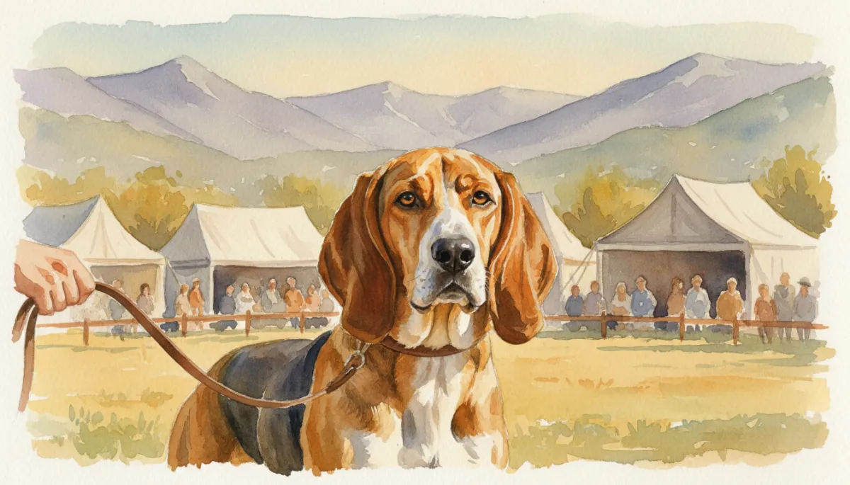 Plott Hound participating in an outdoor competition at PlottFest in Maggie Valley Plott Hound participating in an outdoor competition at PlottFest in Maggie Valley