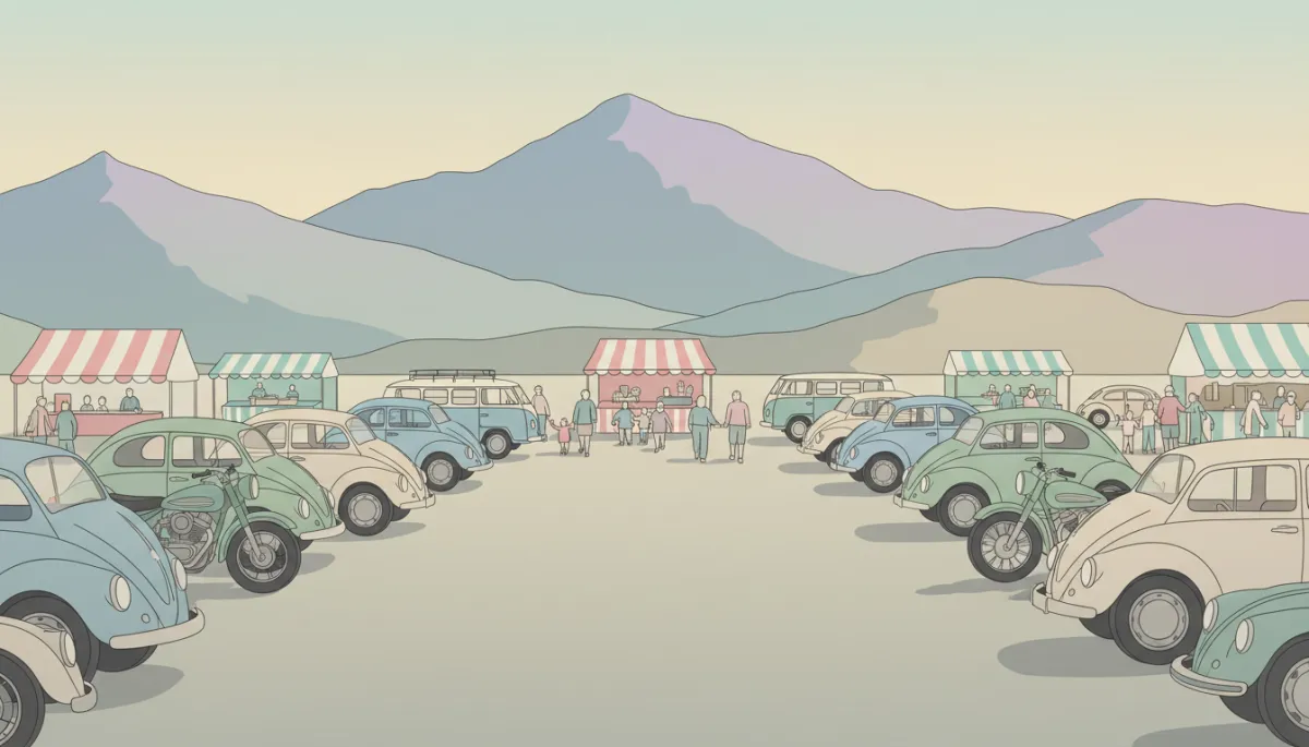 Motorcycles, Volkswagens, and visitors gathered at Maggie Valley festival grounds