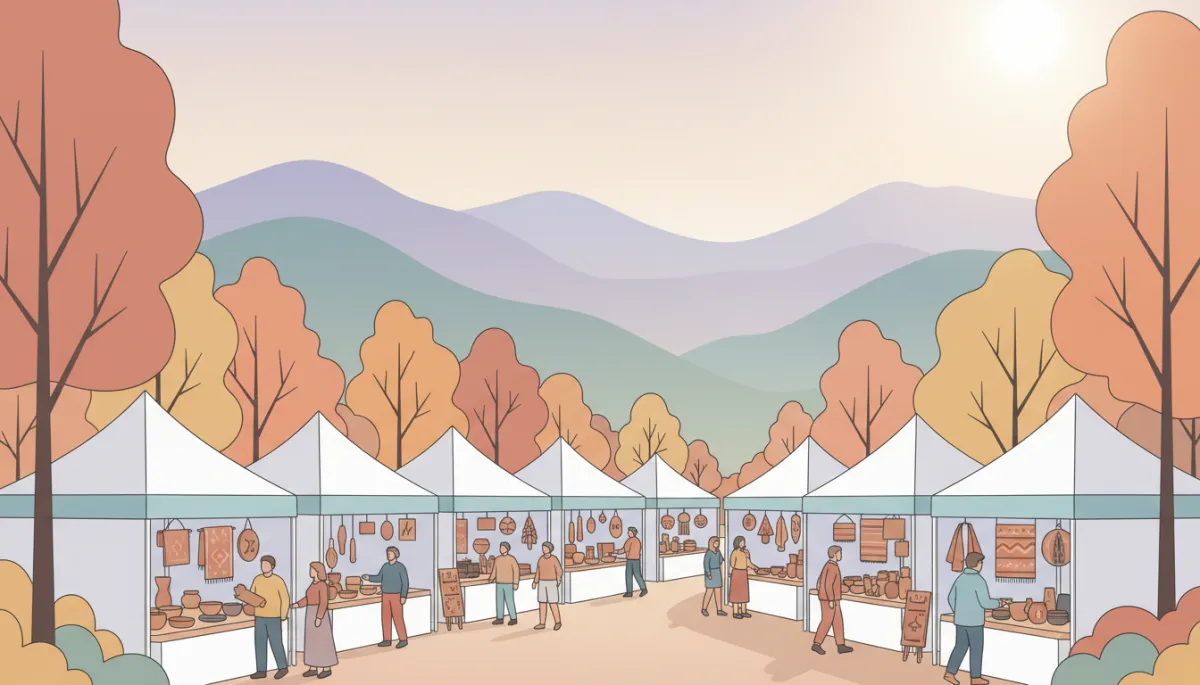 Visitors exploring artisan booths at the Maggie Valley Fall Arts & Crafts Festival