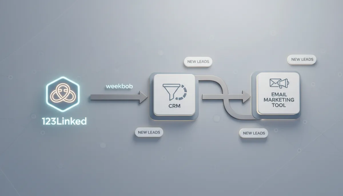 Dashboard dat 123Linked webhooks en API Tools koppelt aan CRM en e-mailmarketing