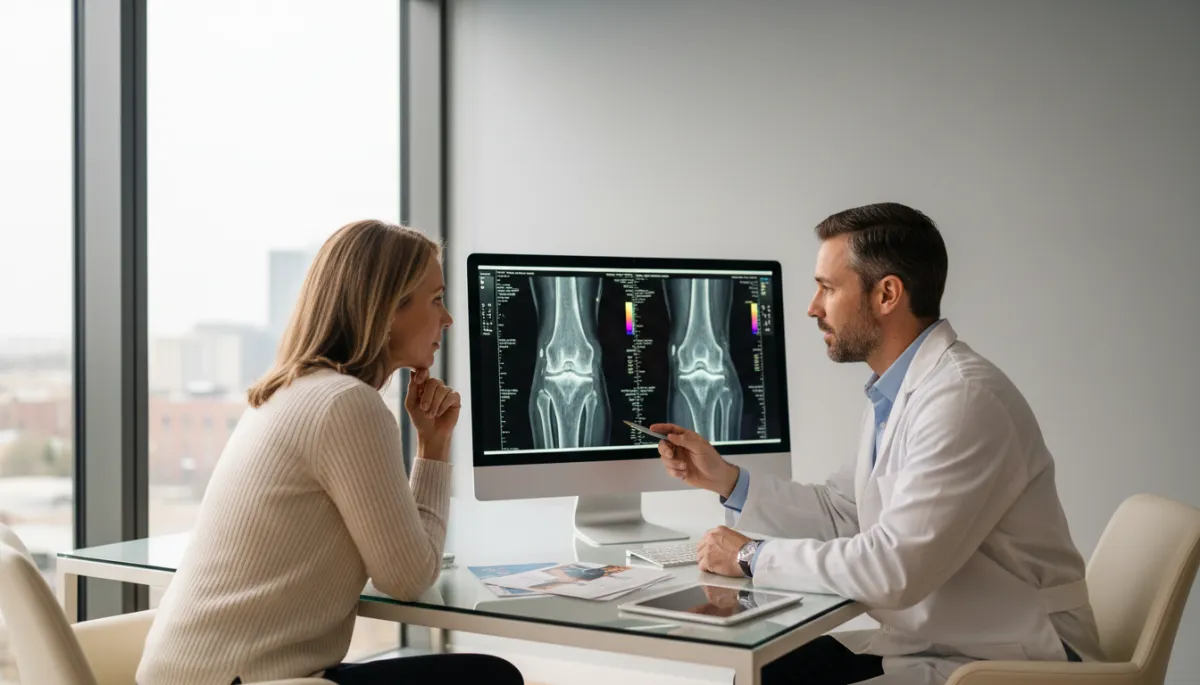 Physician and patient reviewing imaging and discussing regenerative options