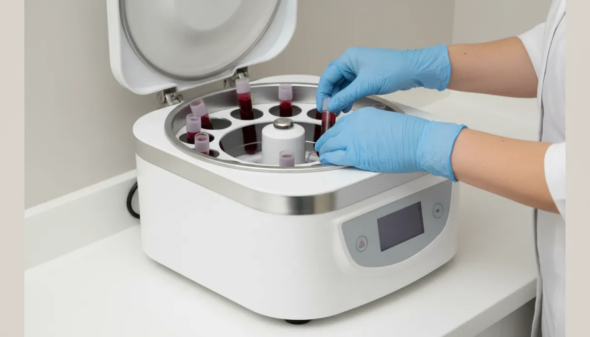 Clinician placing blood samples into a centrifuge for PRP preparation