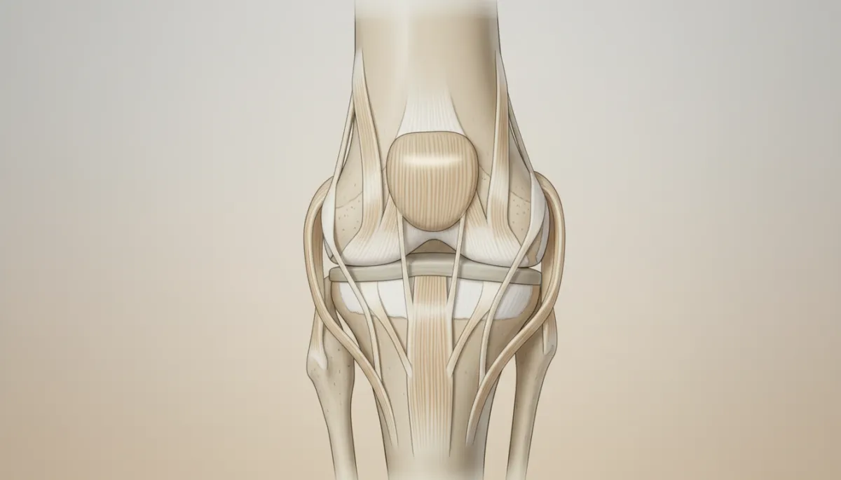 Detailed illustration of knee joint structures and synovial fluid