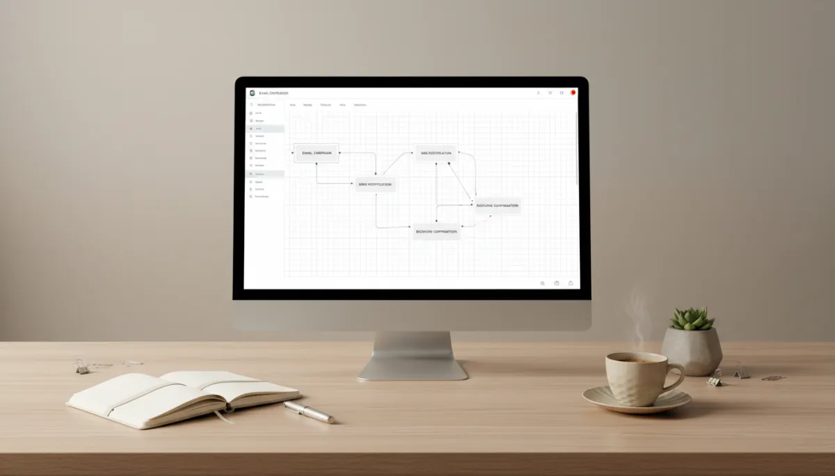 Computer screen showing Lift You High marketing automation workflow builder