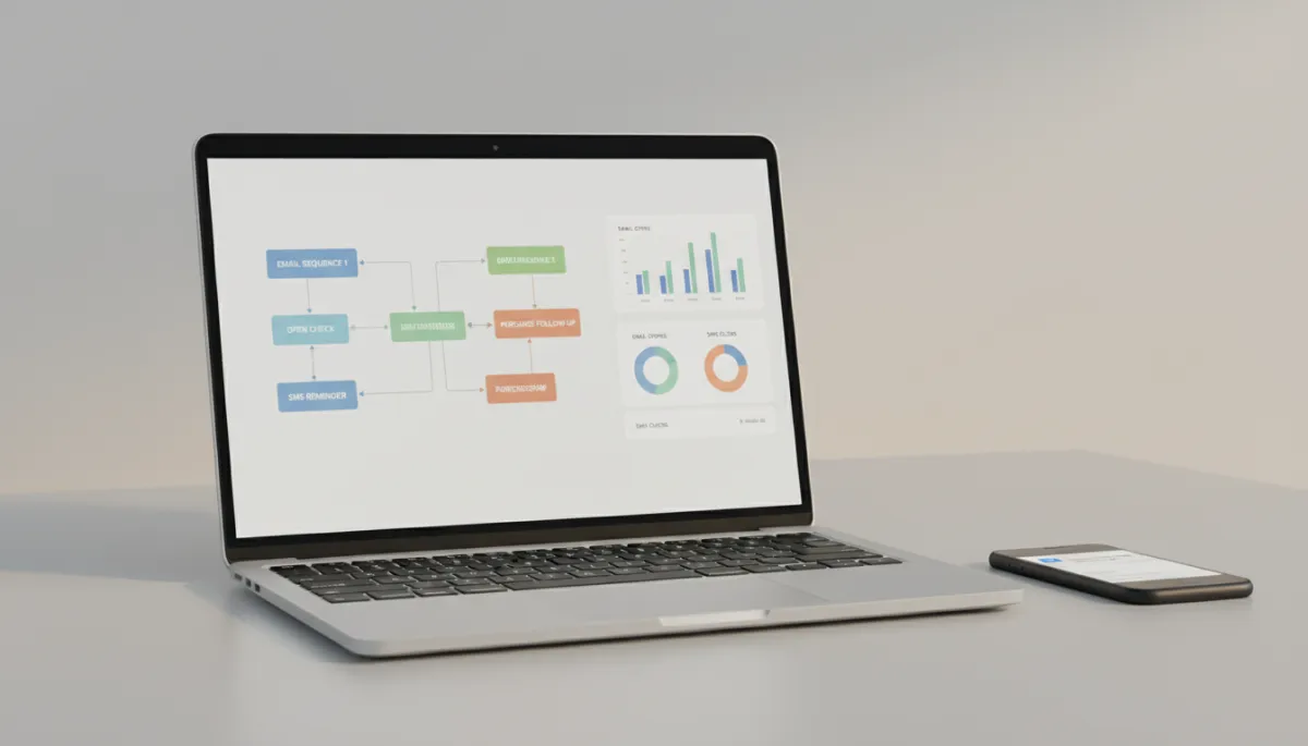 Laptop displaying marketing automation dashboard with drip campaigns