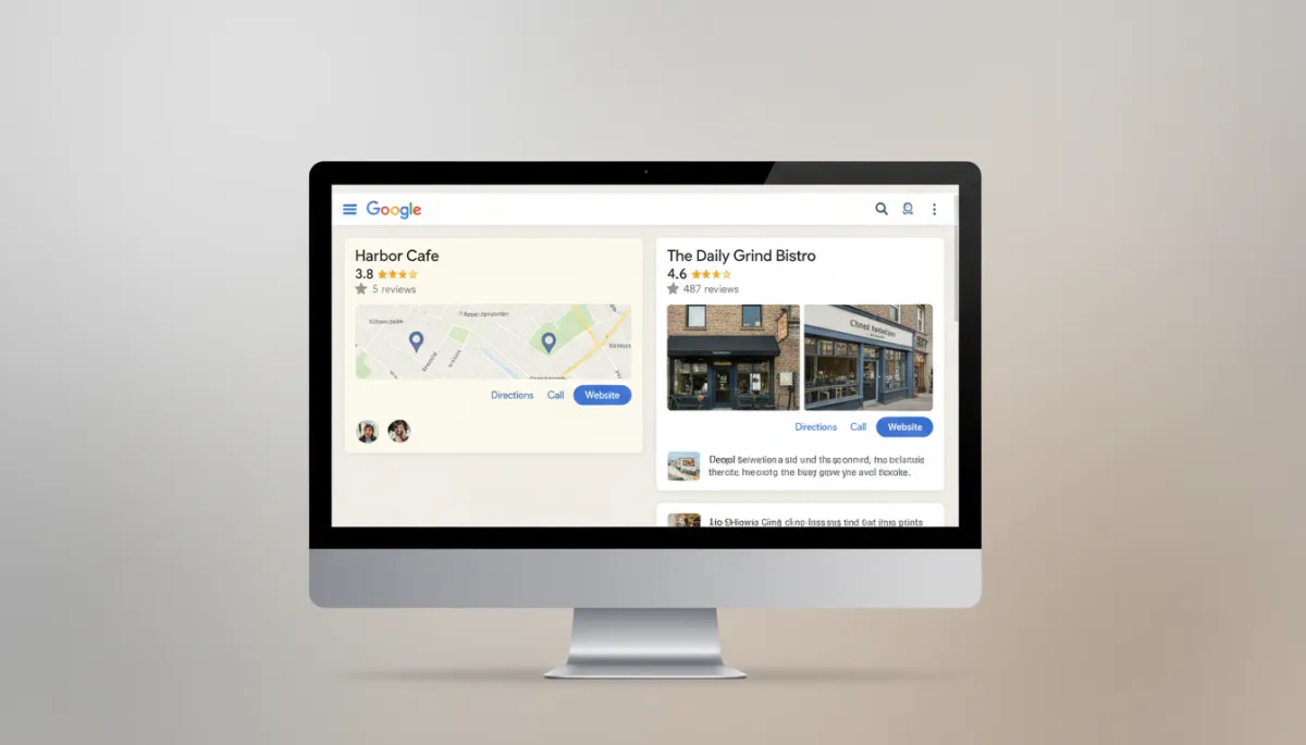 Comparison of two local business listings with different review counts and ratings