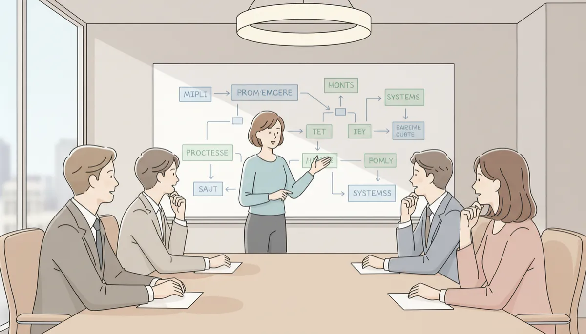 Business owner leading a meeting to improve processes Business owner leading a meeting to improve processes