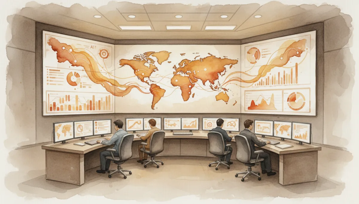 Operations team monitoring AI‑optimized supply chain dashboards in real time