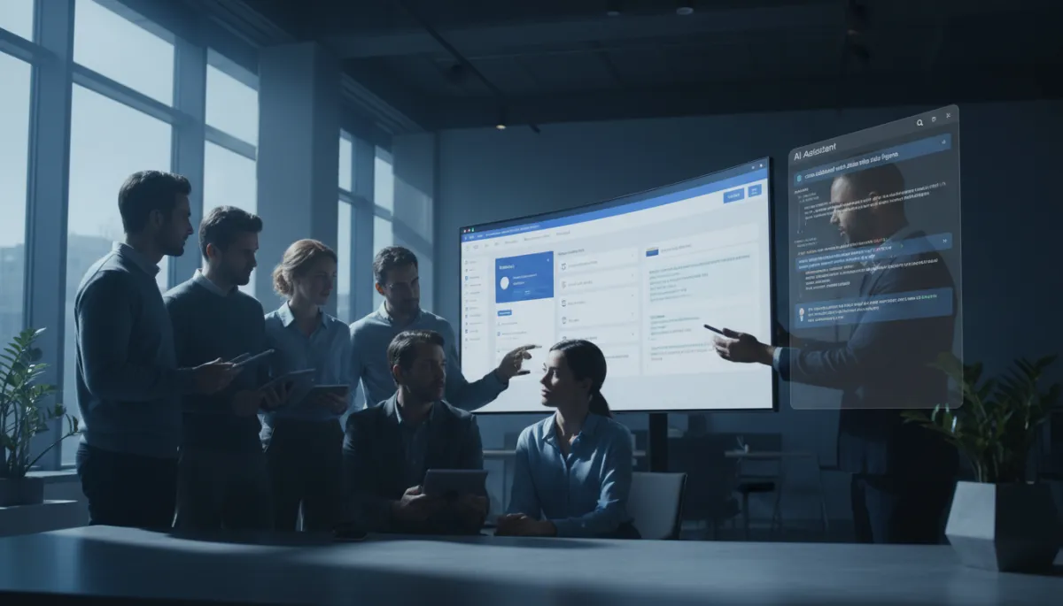 Equipo revisando una aplicación generada por IA a partir de instrucciones en lenguaje natural Equipo revisando una aplicación generada por IA a partir de instrucciones en lenguaje natural