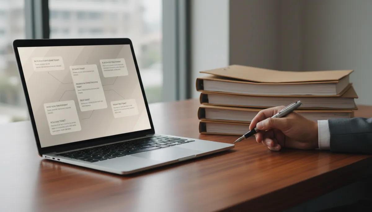 Laptop showing AI-powered online client intake form in a law office