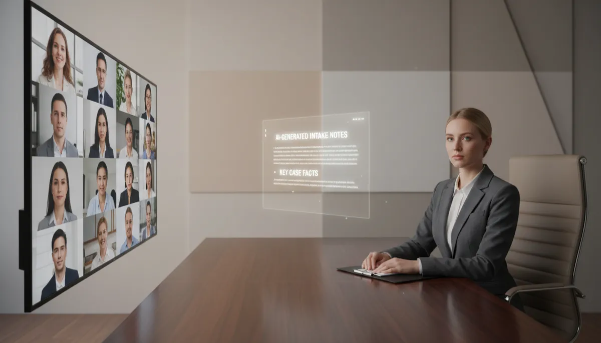 Attorney in video consultation supported by AI-generated intake notes
