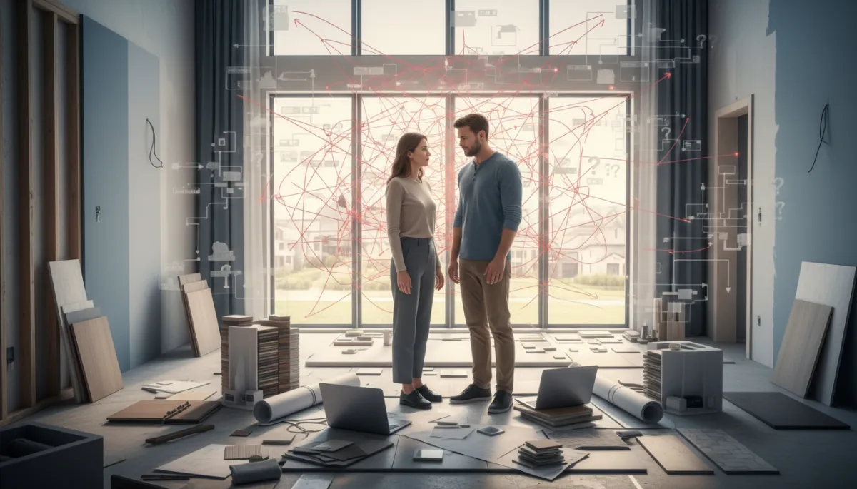 Couple watching another family move into a home they considered buying