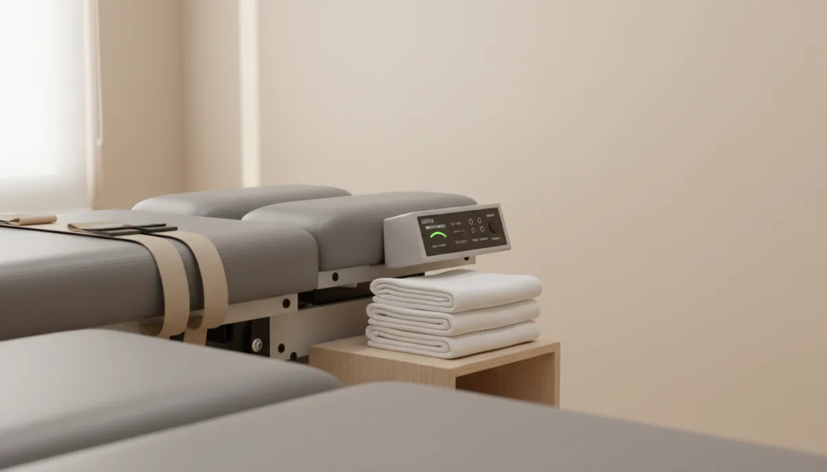 Modern spinal decompression table prepared for a therapy session