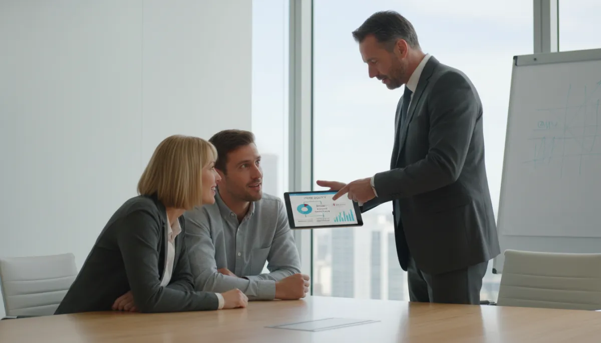 Agent presenting a home equity and move-up strategy to homeowners