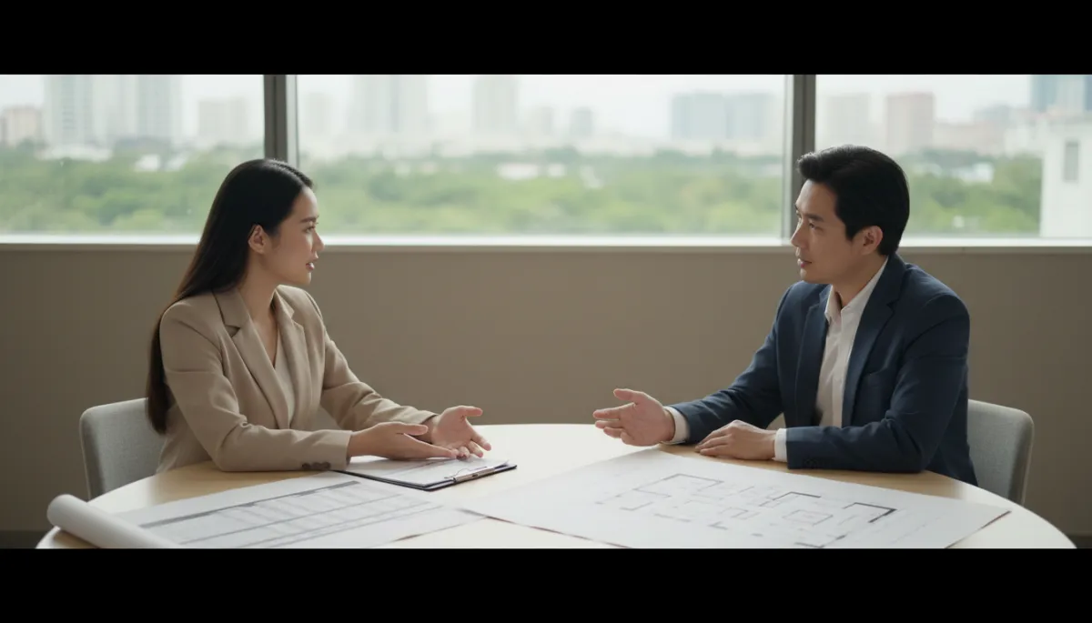 Agent calmly addressing homeowner concerns in a professional meeting